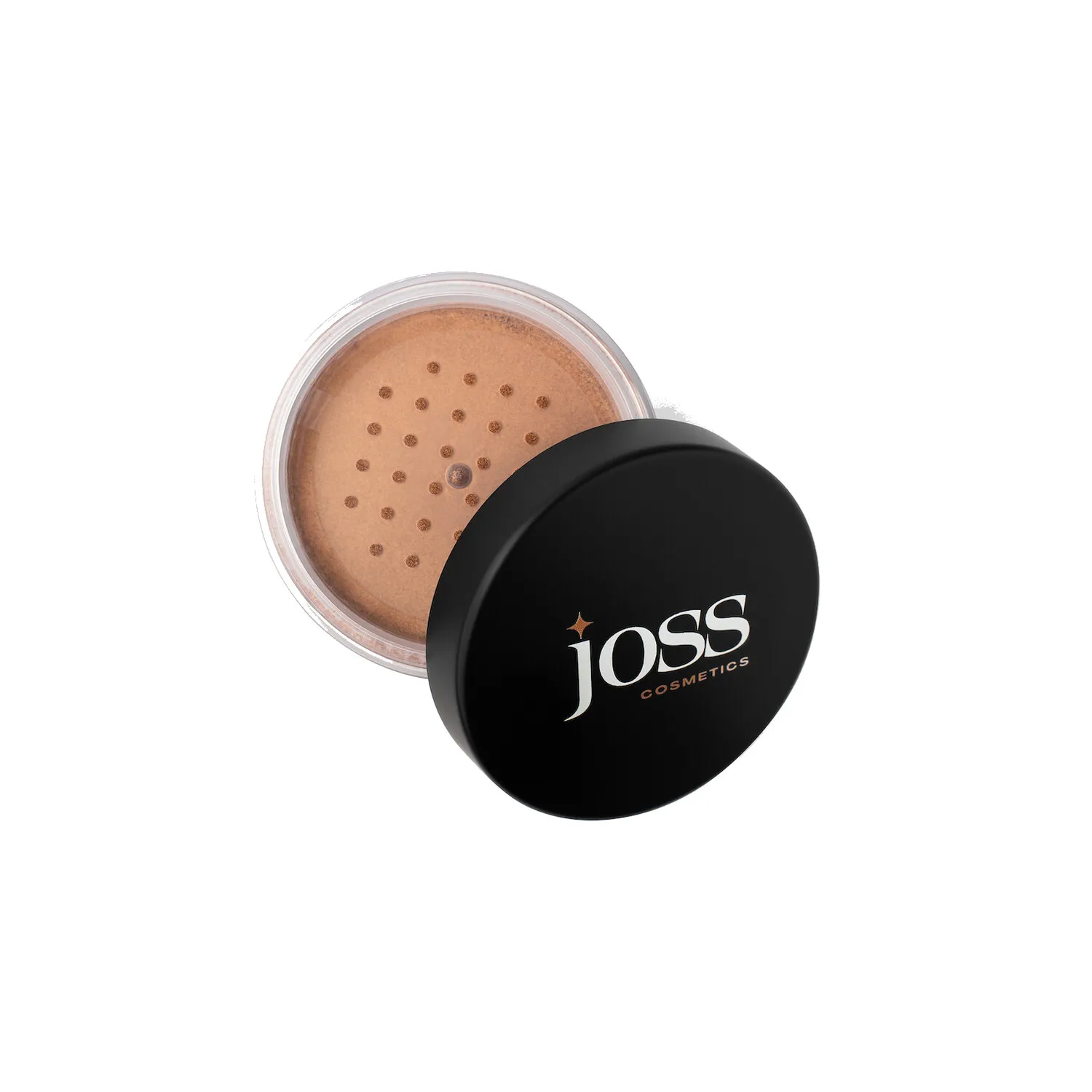 JOSS Sparkling Loose Powder 35 g, ανοιχτό βαζάκι σπυρωτής πούδρας με μαύρο καπάκι